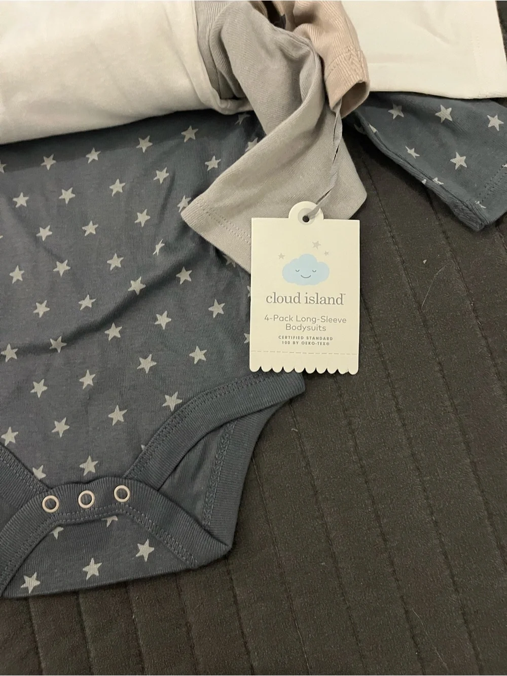 NWT Cloud Island 4-Pack Long Sleeve Bodysuits Gray Moon & Stars 0–3 Months